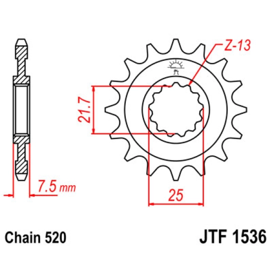 Řetězové kolečko JT15z, Kawasaki KFX 450R 08-14                                                                                                                                                                                                           