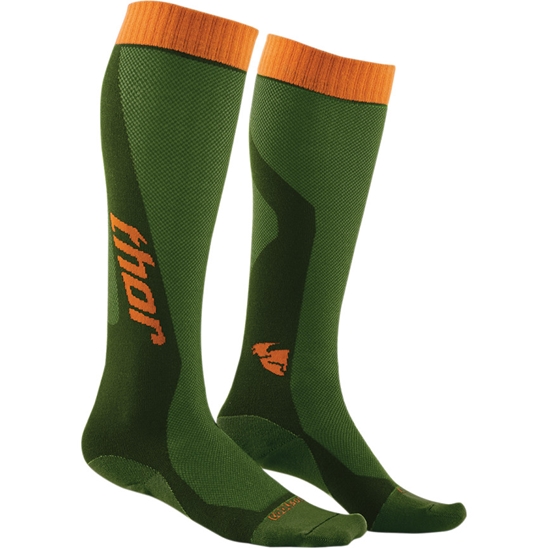 Motokrosové ponožky THOR MX COOL S6 LONG SOCK GREEN/ORANGE vel. 6-9